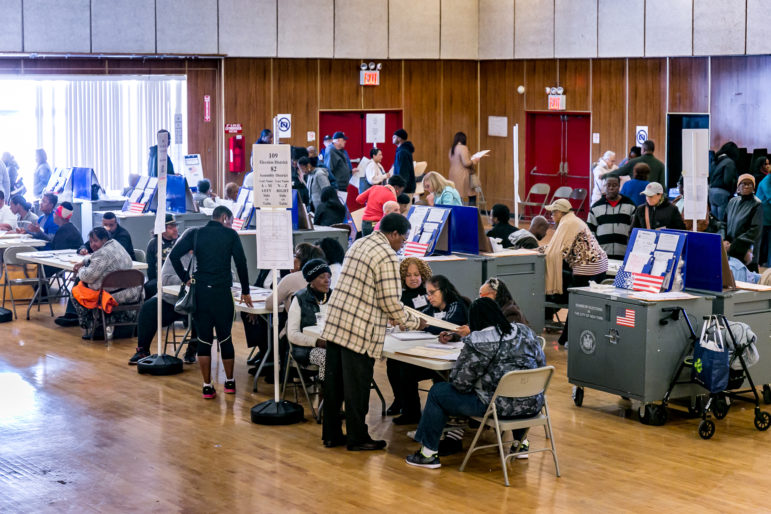 Inside the polling place at the community center auditorium located at 177 Dreiser loop in Co-op City. This location was the largest of three serving residents of Co-op city.