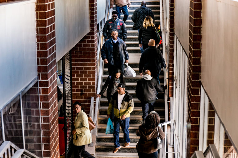 Voters arriving and leaving voting site at a community center auditorium located at 177 Dreiser loop in Co-op City.