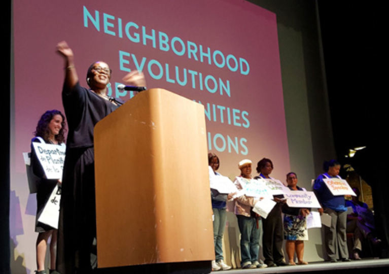 A photo from the East Harlem Neighborhood Plan showing one of the community outreach sessions conducted during the plan's preparation. The author believes that process operated quietly and selectively in a community where many residents might prefer no rezoning at all.