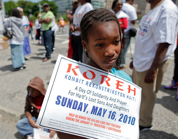 Jovenska Bernardin, 9, attended the Sunday prayer gathering at Grand Army Plaza in Brooklyn as part of 