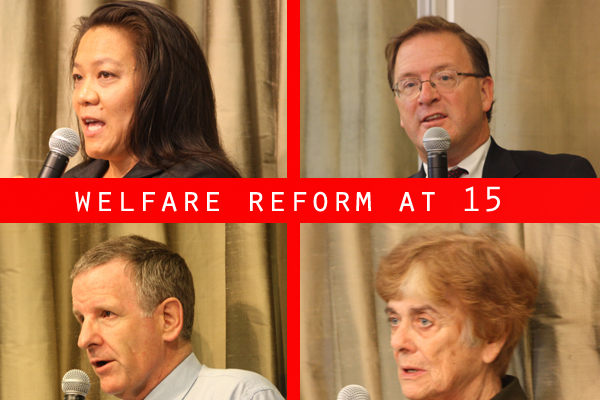 The panelists, clockwise from top left: Bich Ha Pham, Robert Doar, Frances Fox-Piven and Lawrence Mead.