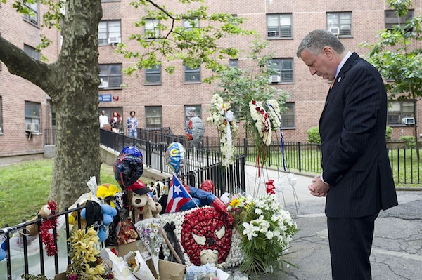 Mayor Bill de Blasio at Boulevard Houses in East New York.