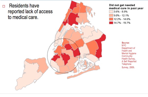 A slide from a presentation by the state's Brooklyn Working Group, which recommended a series of changes to the borough's medical landscape, including the merger of Interfaith Medical Center and Brooklyn Hospital.