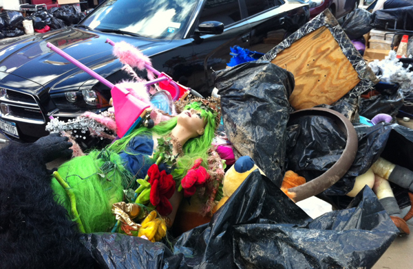 On a bright Sunday morning, Brighton Beach is all action and bustle: Piles of sodden carpet and dry-wall line the streets, with random crutches, mannequins (like the one at left), furniture and other detritus, as residents shovel what seem to be acres of sand from their sidewalks and shopfronts.   The sand is ankle-deep on the busy street, and banked up higher in apartment-building breezeways and carports. One longtime local found in the sand that filled her front yard a horseshoe crab– and said that the boulders that for decades separated her block from the ocean were lifted up onto the street by the waves.  Still, she says,