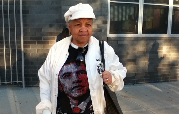 Marion Shepard, 73, walked almost a mile with her walking stick in hand from her original polling site to the new location at Van Nest Academy.