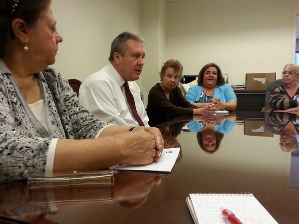 Queens Councilmember Danny Dromm meets with senior citizens. Many were worried about budget threats to so-called NORCs that many depend on.