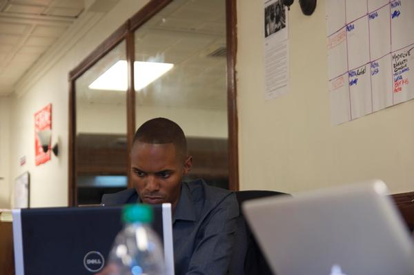 Ritchie Torres works in his campaign office a few weeks after his primary win. If he succeeds, as is likely, in the general election, he will be the first gay candidate to win high office in the Bronx.