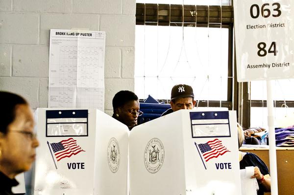 Voters at the Mill Brook Houses polling site. Only about 13 percent of registered Bronx voters voted on the ballot questions, which dealt with casinos, veterans, mining, sewers and judges.