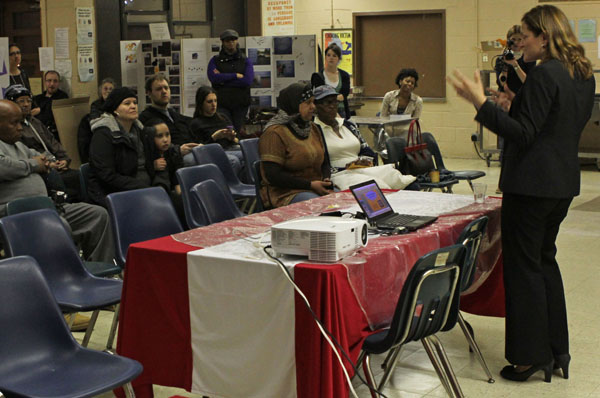 Councilwoman Melissa Mark-Viverito addresses citizens who are participating in a project to let constituents vote on how to spend $1 million in capital funding to the district.