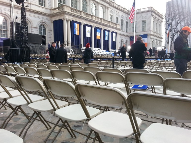 City Hall Plaza, before the ceremony, January 1, 2014.