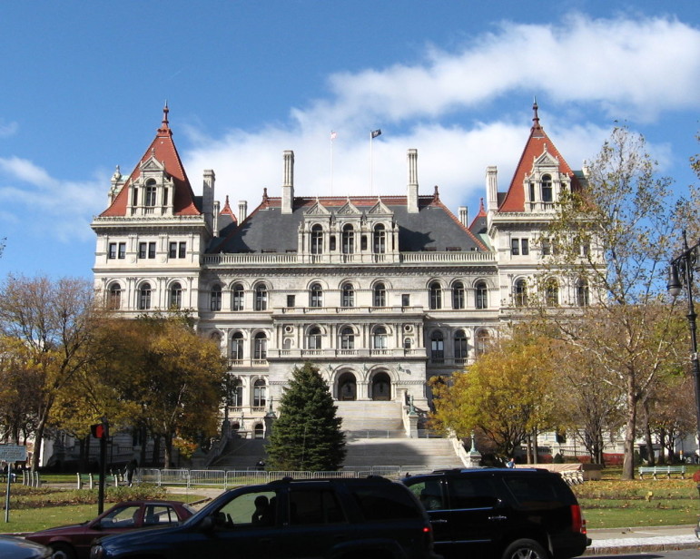 The state capitol in Albany.  he first rally of its kind in almost a decade brought 800 people on 18 buses there this week.