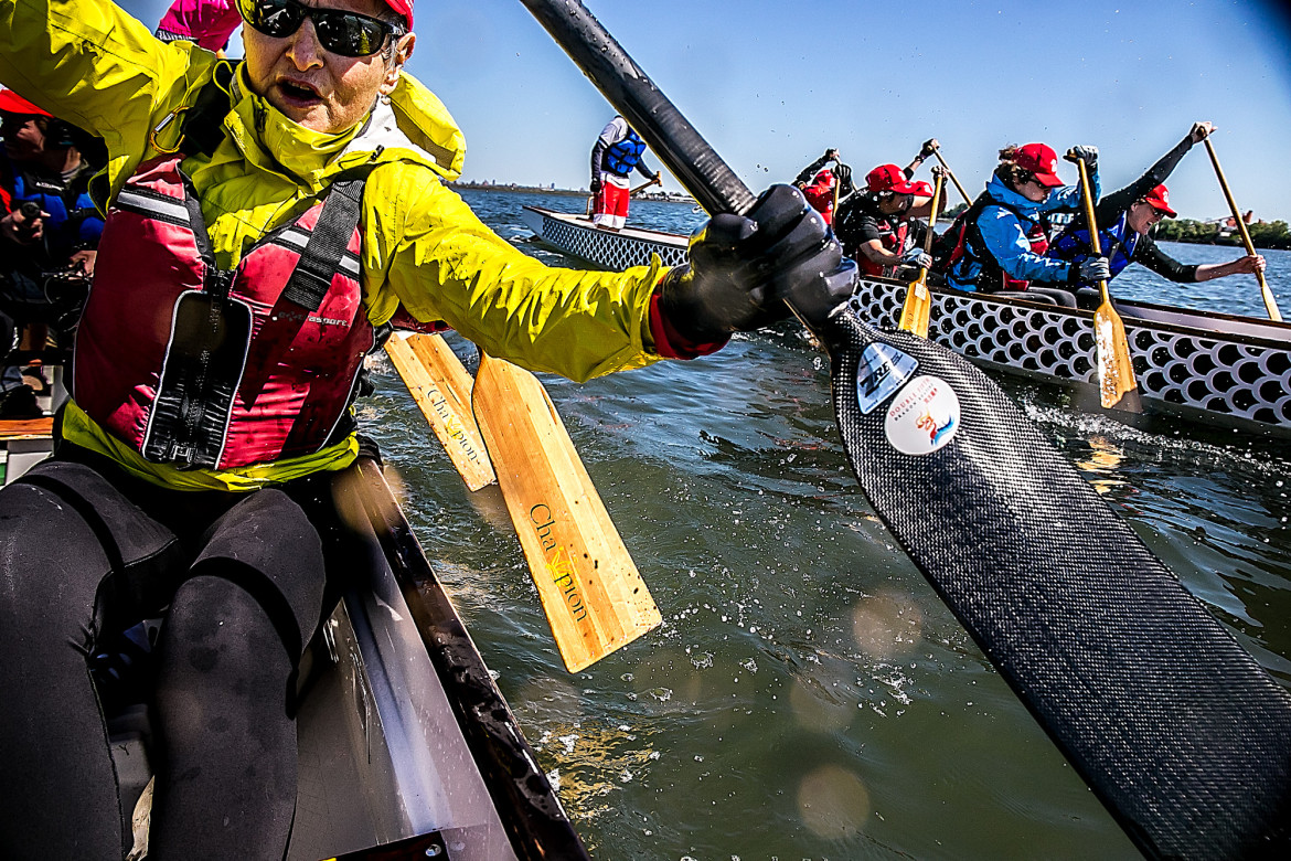 The Empire Dragon Boat Racing Team on Flushing Bay in May. The team has become an advocate for cleaning up that and other waterways.