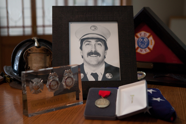 A memorial in the home of the late Captain Vincent Fowler, who died in a 1999 fire.