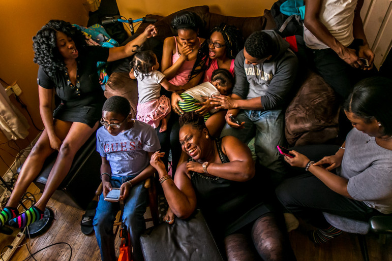 Natasha Creese relaxing with family and friends after a Sunday lunch. She recently faced a 112 percent rent hike.