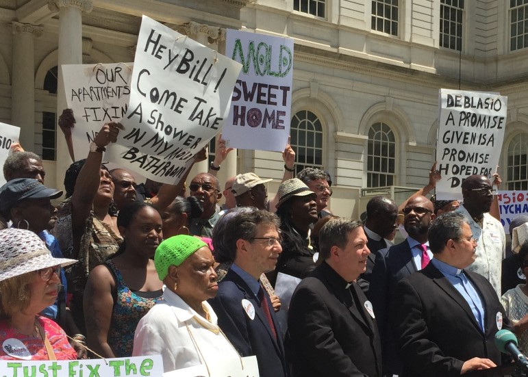 Protesters laid blame for NYCHA's ills on Mayor de Blasio's doorstep.