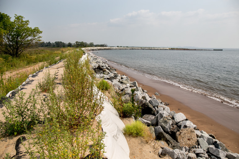 Reinforced dunes at edge of Oakwood Beach.