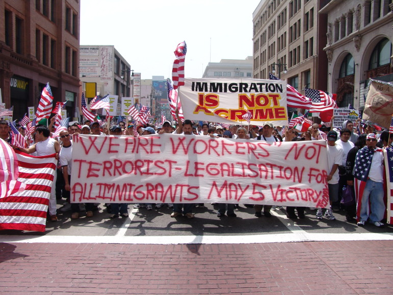 Immigrant rights march for amnesty in downtown Los Angeles, California on May Day, 2006