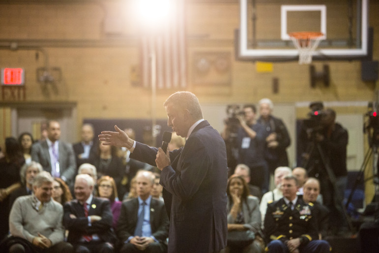 The words of support are helpful to Mayor de Blasio, seen at a recent town hall, because elements of his political base have indicated opposition to the zoning proposals.