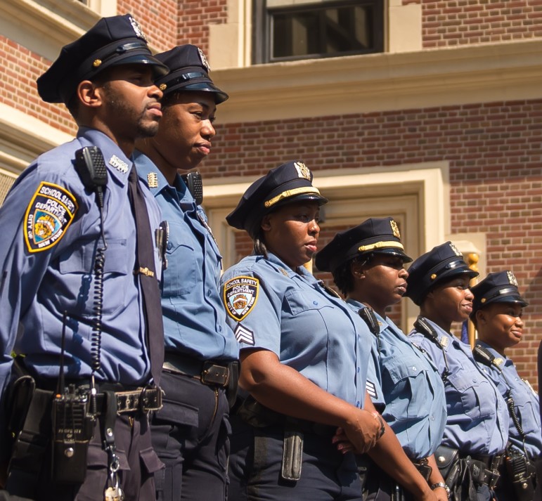 School safety officers meet with the mayor in 2014.