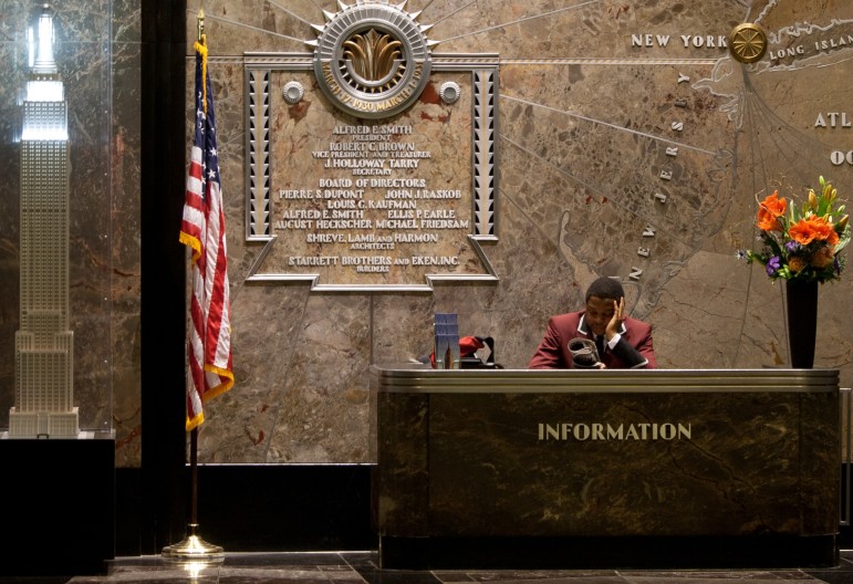 An officer in the lobby of the iconic Empire State Building.