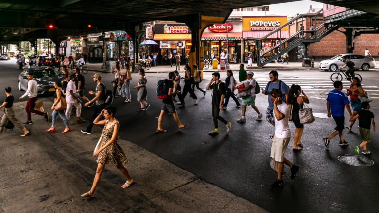 The intersection of Myrtle Avenue, Jefferson Street and Broadway