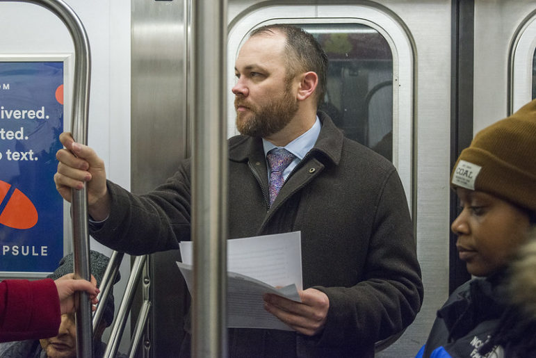 Corey Johnson on the subway