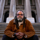 Tom Sheppard, the only elected member of the city's Panel for Educational Policy, at the steps of the Tweed Courthouse building.