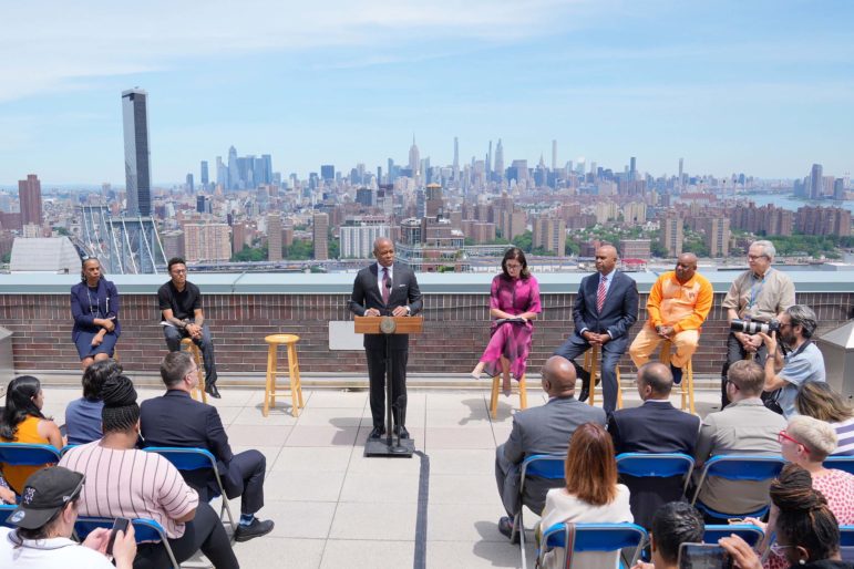 Mayor Eric Adams at a press conference