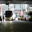 A bus pulling into Port Authority in Manhattan