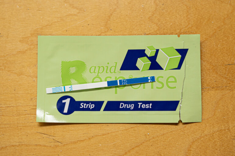 A fentanyl testing strip