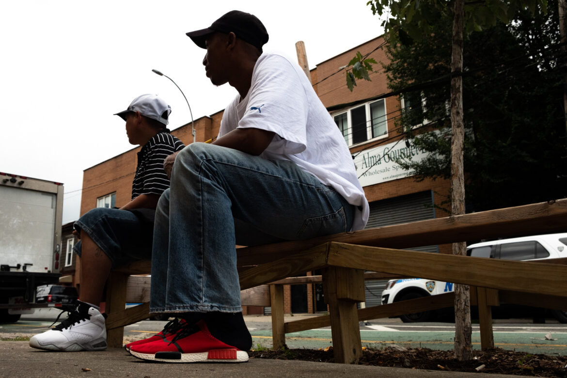 Asylum seekers outside a shelter in Queens