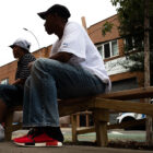 Asylum seekers outside a shelter in Queens