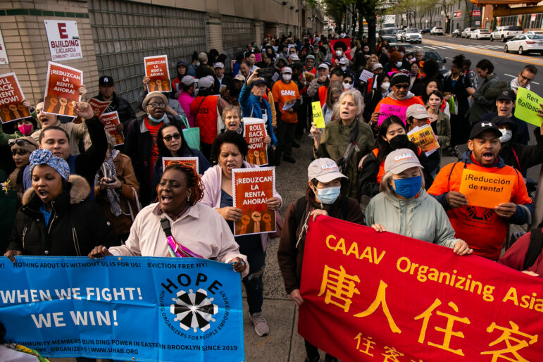 tenants marching before the Rent Guidelines Board preliminary vote